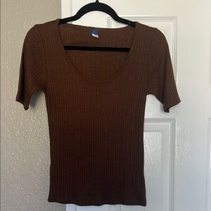 Brown Ribbed Women's Top